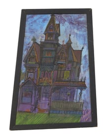 American School (21st Century), "Purple House," Framed- H.- 22 in., Top W.- 13 in., Bottom W.- 16