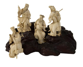 Carved Oriental Figural Group, 20th c.,
