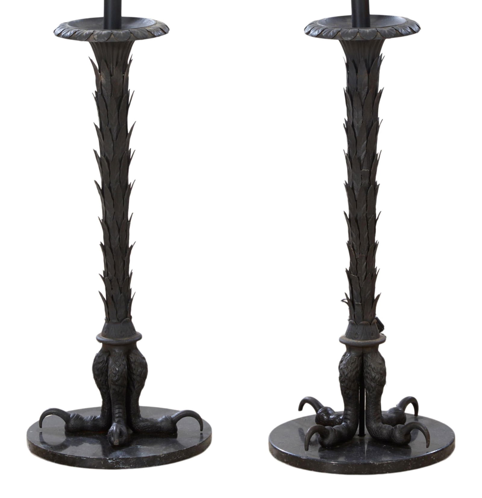 Pair of Unusual Peter Brandt Style Cast Iron Floor Lamps, 20th c., Each- H.- 53 1/ 2 in., Dia.- 13 (1 of 3)