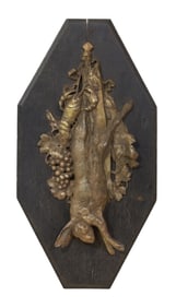 French Patinated Metal Nature Morte Plaque, 19th c., H.- 24 in., W.- 12 1/2 in., D.- 3 1/2 in.