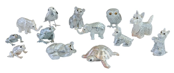 Group of Thirteen Diminutive Christofle Silver Plate Animals 20th/21st c., Owl- H.- 2 1/4 in., W.- 1