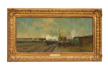 Luigi Loir (French/Austrian, 1845-1916), "Les Quais de La Gare," H.- 8 1/2 in., W.- 18 in., Framed-