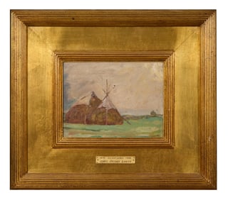 Robert Henry Logan (American, 1874-1942), "Covered Haystacks," c. 1900-1905, H.- 7 in., W.- 9 in.,