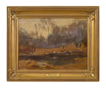 Attributed to Walter Clark (American, 1848-1917), "Autumn Landscape with Creek," H.- 9 in., W.- 12