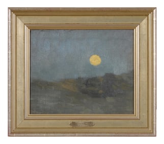 Charles Sprague Pearce (American, 1851-1914), "Moonrise," H.- 8 1.2 in., W.- 10 7/8 in., Framed- H.-