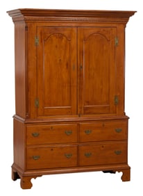 Rare American Red Gum Linen Press, attributed to Matthew Egerton Sr. or Jr., New Brunswick, New