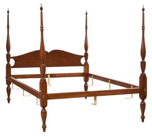 American Federal Style Mahogany Four Poster Queen Size Bed, Douglas Campbell, Denmark, Maine, 20th