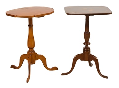 Two Antique American New England Stands, late 18th c., Pinwheel- H.- 25 in., W.- 16 5/8 in., D.- 17