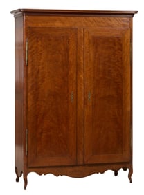 Louisiana Creole Style Flush Panel Figured Cherry Armoire, New Orleans Made in the St. Domingue