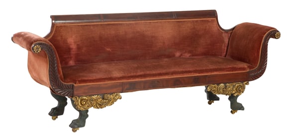 American Classical Vert Giltwood Sofa, Circle of Duncan Phyfe, New York City, early 19th c., H.- 33