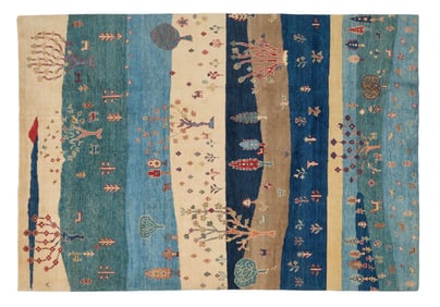 Peshawar Tree of Life Carpet, 6' x 8' 7.