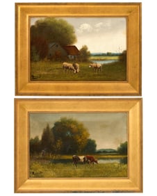 Jacques Durant (French, 19th/20th Century), "Cows" and "Sheep," Each- H.- 11 5/8 in., W.- 17 5/8