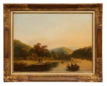 Emile Bert (Belgian, 1814-1847), "Early Morning Hunt," 1846, H.- 15 1/2 in., W.- 20 7/8 in., Framed-