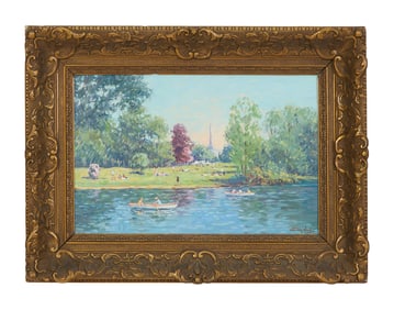 Niek van der Plas (Dutch, b. 1954), "Bois de Bologne, Paris," H.- 14 in., W.- 21 in., Framed- H.- 21