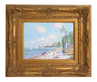 Niek van der Plas (Dutch, b. 1954), "Florida Beach Scene (Naples)," H.- 9 in., W.- 12 in., Framed-
