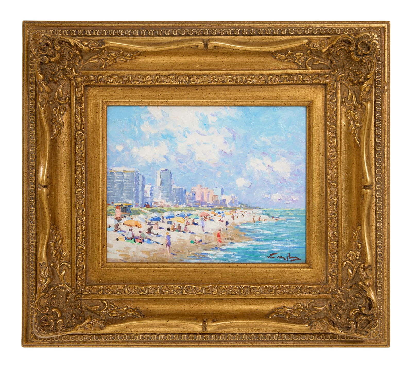 Niek van der Plas (Dutch, b. 1954), "Florida Beach Scene with Skyline," H.- 8 in., W.- 10 in., (1 of 5)