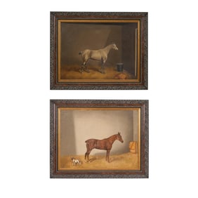 British School (19th/20th Century), "Pair of Equestrian Portraits," Each- H.- 18 in., W.- 24 in.,