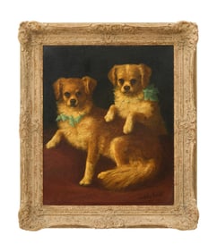 Isabelle Venat (French, 19th Century), "Portrait of Two Companion Dogs," H.- 22 1/8 in., W.- 18 1/4