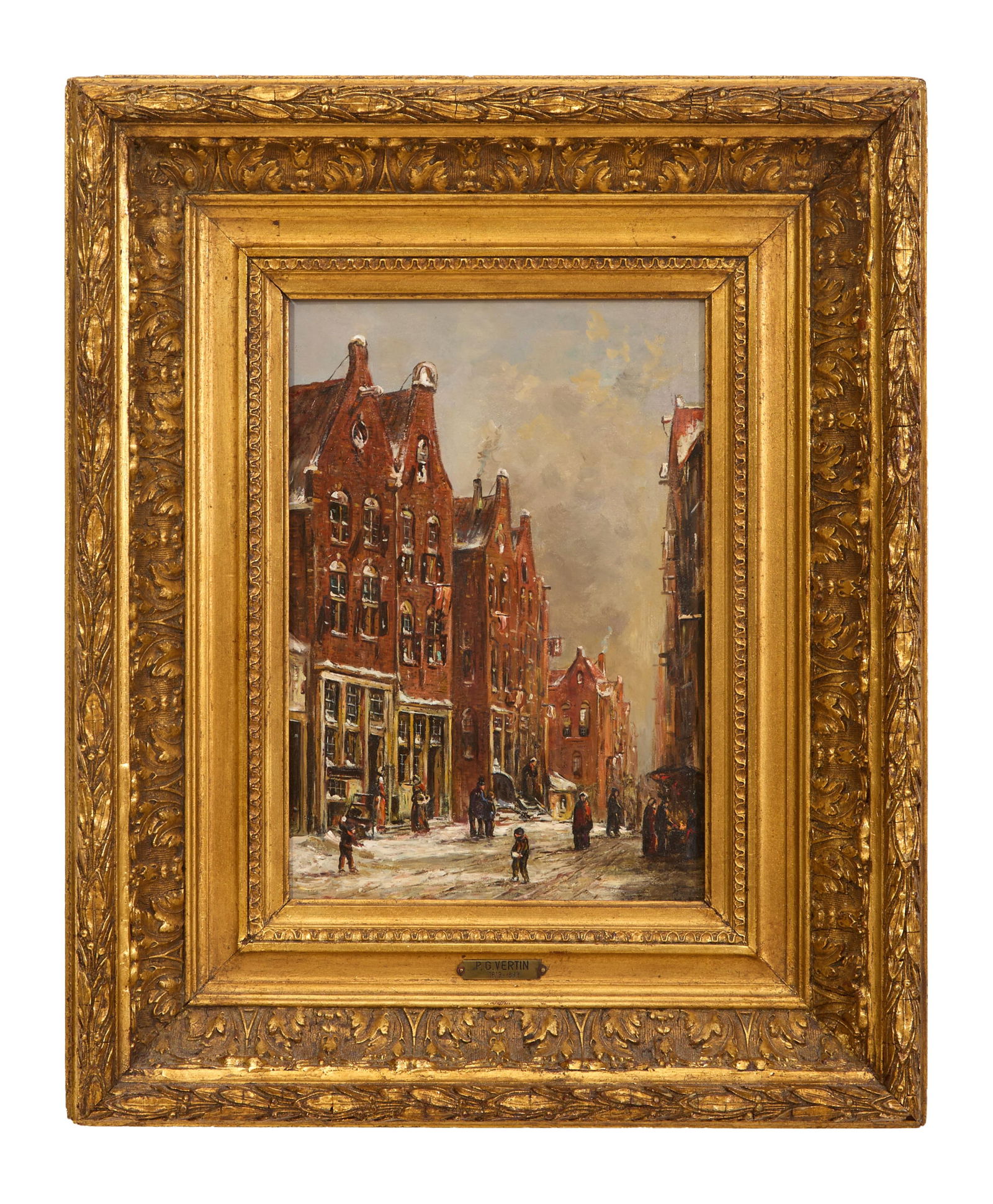 Petrus Gerardus Vertin (Dutch, 1819-1893), "Dutch Street Scene in Winter," H.- 13 in., W.- 9 1/2 (1 of 6)