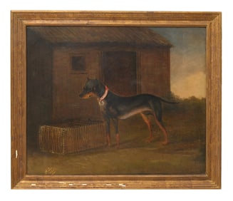 British School (19th Century), "Portrait of Dog," 1860, H.- 20 in., W.- 24 in., Framed- H.- 23 1/2