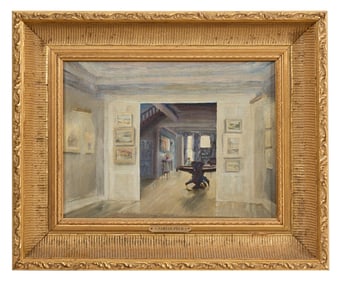 Henry Jarvis Peck (American, 1880-1964), "Interior View of a Home with Paintings," H.- 12 in., W.-