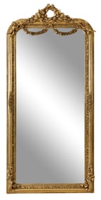 Louis Philippe Style Giltwood Overmantel Mirror, 21st c., H.- 83 in., W.- 39 in., D.- 3 1/2 in.