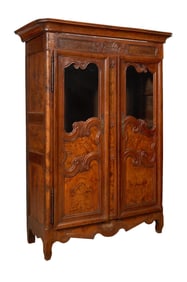 French Louis XV Style Carved and Burled Walnut Armoire, 19th c., H.- 82 1/4 in., W.- 52 in., D.- 22