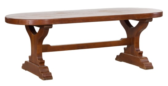 French Provincial Oak Monastery Table, 20th c., H.- 31 1/2 in., W.- 86 1/2 in., D.- 34 1/2 in.