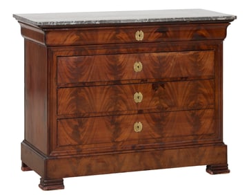 French Louis Philippe Marble Top Commode, mid 19th c., H.- 37 in., W.- 49 in., D.- 21 in.