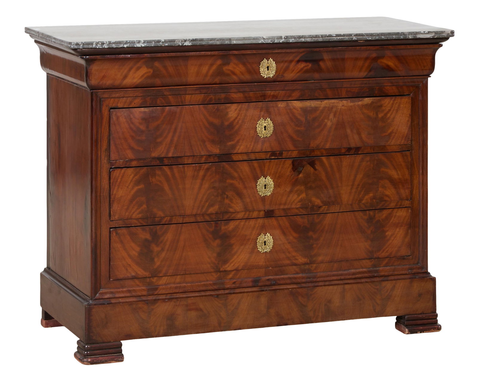 French Louis Philippe Marble Top Commode, mid 19th c., H.- 37 in., W.- 49 in., D.- 21 in. (1 of 2)