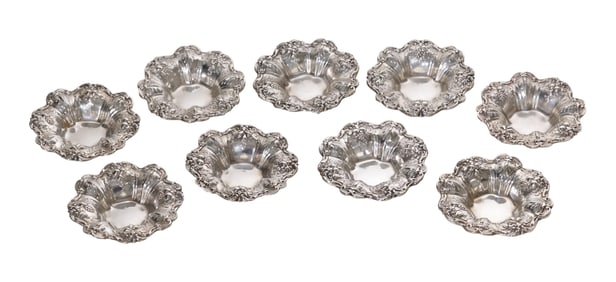 Set of Nine Reed & Barton Sterling Nut Dishes, App. Total Sterling Wt.- 14.0 Troy oz.; Each- H.- 3/4