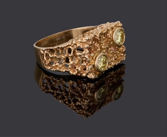 Men's 14K Yellow Gold Brutalist Style Canary Diamond Ring, App. Total Wt.- 15.3 grams; Total Diamond