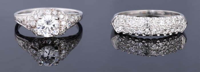 Lady's Platinum Diamond Ring Wedding Set, App. Total Wt.- 7.6 grams; Each- Size- 5 (2 Pcs.)