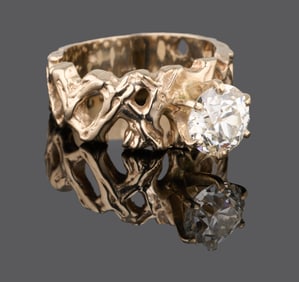 14K Yellow Gold Diamond Solitaire Ring, Size- 4 1/2.