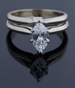 14K White Gold Diamond Solitaire Ring, Size- 5.