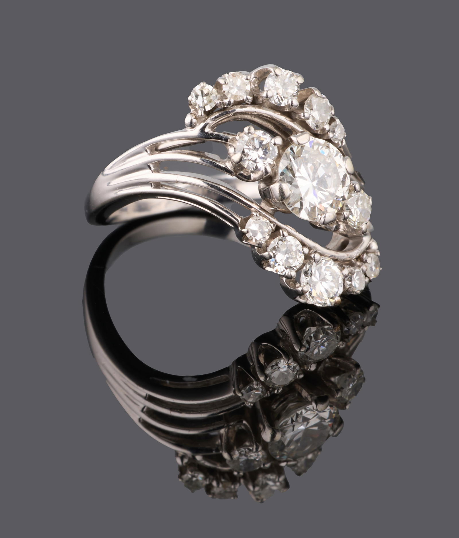 Lady's 18K White Gold Diamond Dinner Ring, Size- 5 1/2. (1 of 2)