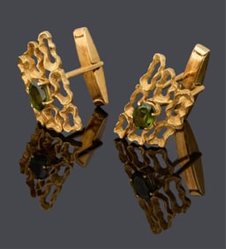 Pair of 18K Yellow Gold Brutalist Style Cufflinks, App. Total Wt.- 11.0 grams; Each- H.- 15/16 in.,