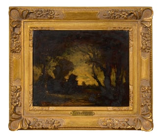 Narcisse-Virgilio Diaz de la Pena (French, 1807-1876), "Dusk in the Woods by Barbizon Village,"