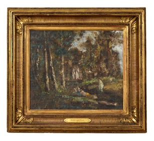 Attributed to Narcisse-Virgilio Diaz de la Pena (French, 1807-1876), "Bathers in the Woods," H.- 9