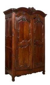 French Brittany Style Carved Walnut Armoire, 19th c., H.- 96 in., W.- 60 in., D.- 27 in.