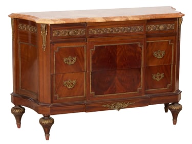French Louis XVI Style Ormolu Mounted Marble Top Commode, 19th c., H.- 34 3/4 in., W.- 54 in., D.-