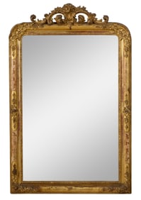 French Louis Philippe Giltwood and Gesso Overmantel Mirror, mid 19th c., H.- 62 in., W.- 39 in.
