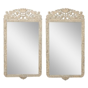 Pair of Egyptian Revival Creme Peinte Mirrors, 20th c., Each- H.- 63 in., W.- 36 1/2 in. (2 Pcs.)