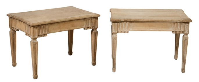 Pair of French Louis XVI Style Bleached Pine Side Tables, 20th c., Each- H.- 21 1/2 in., W.- 30 in.,