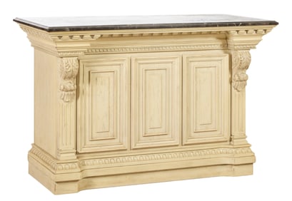 Classical Style Clad Marble Top Creme Peinte Bar, 20th/21st c., H.- 40 1/2 in., W.- 61 in., D.- 27
