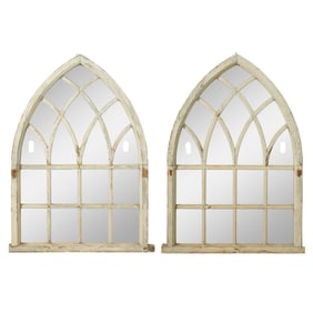 Pair of Large Gothic Architectural Windows, 20th c., Each- H.- 67 1/2 in., W.- 50 in., D.-3 3/4 in.