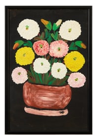 Clementine Reuben Hunter (American/Louisiana, 1887-1988), "Zinnias," H.- 24 in., W.- 16 in., Framed-