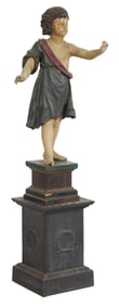 Large Italian Style Polychromed Carved Figure on Metal Plinth, 19th c., H.- 79 in., W.- 17 1/2 in.,
