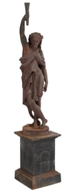 Large Cast Iron Maiden on Plinth, 20th c., H.- 87 in., W.- 17 1/2 in., D.- 17 1/2 in.