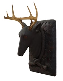 Unusual Carved Wood Black Forest Deer Bust, 20th c., H.- 28 in., W.- 15 1/2 in., D.- 17 1/2 in.
